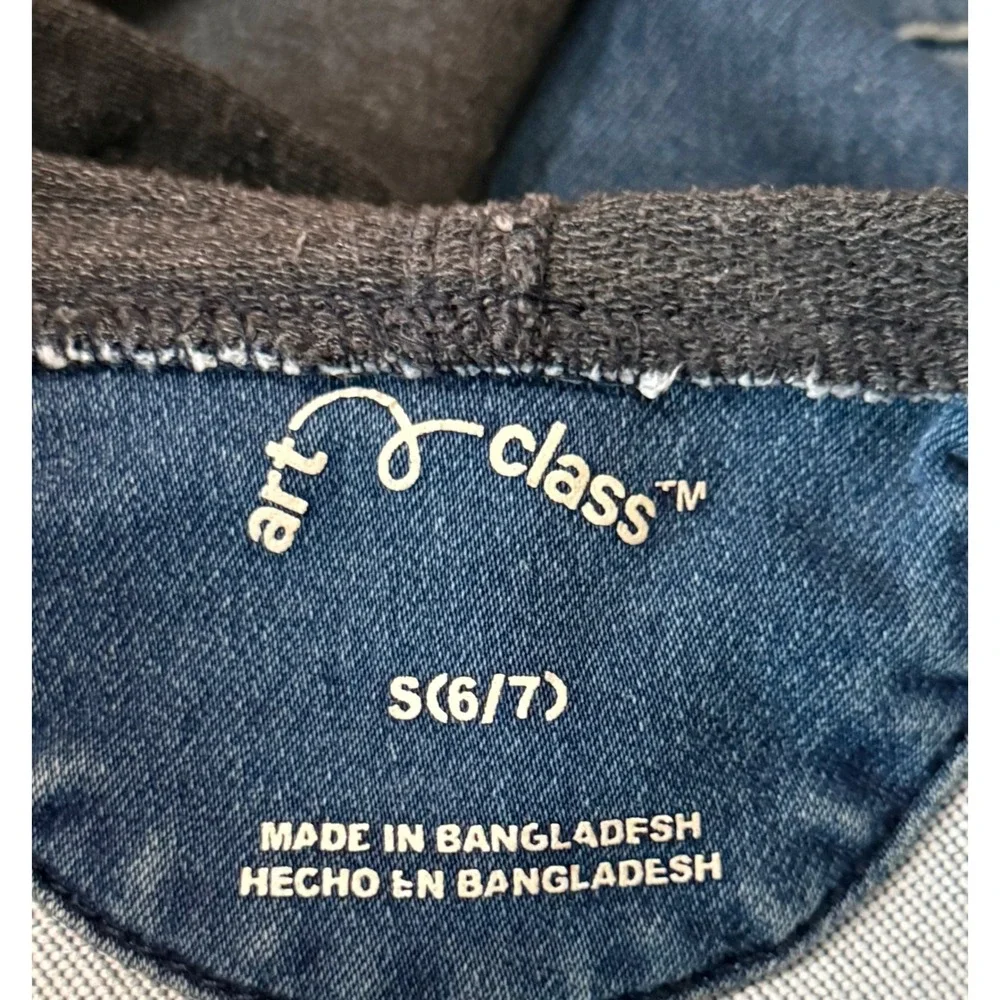 Art Class Boys Hooded Denim Jacket Blue Gray Mixed Media Trucker S 6/7 RN17730
